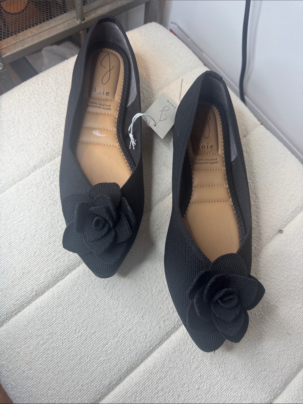 Joie Black memory foam Pointed-Toe Ballet Flats with Floral Applique